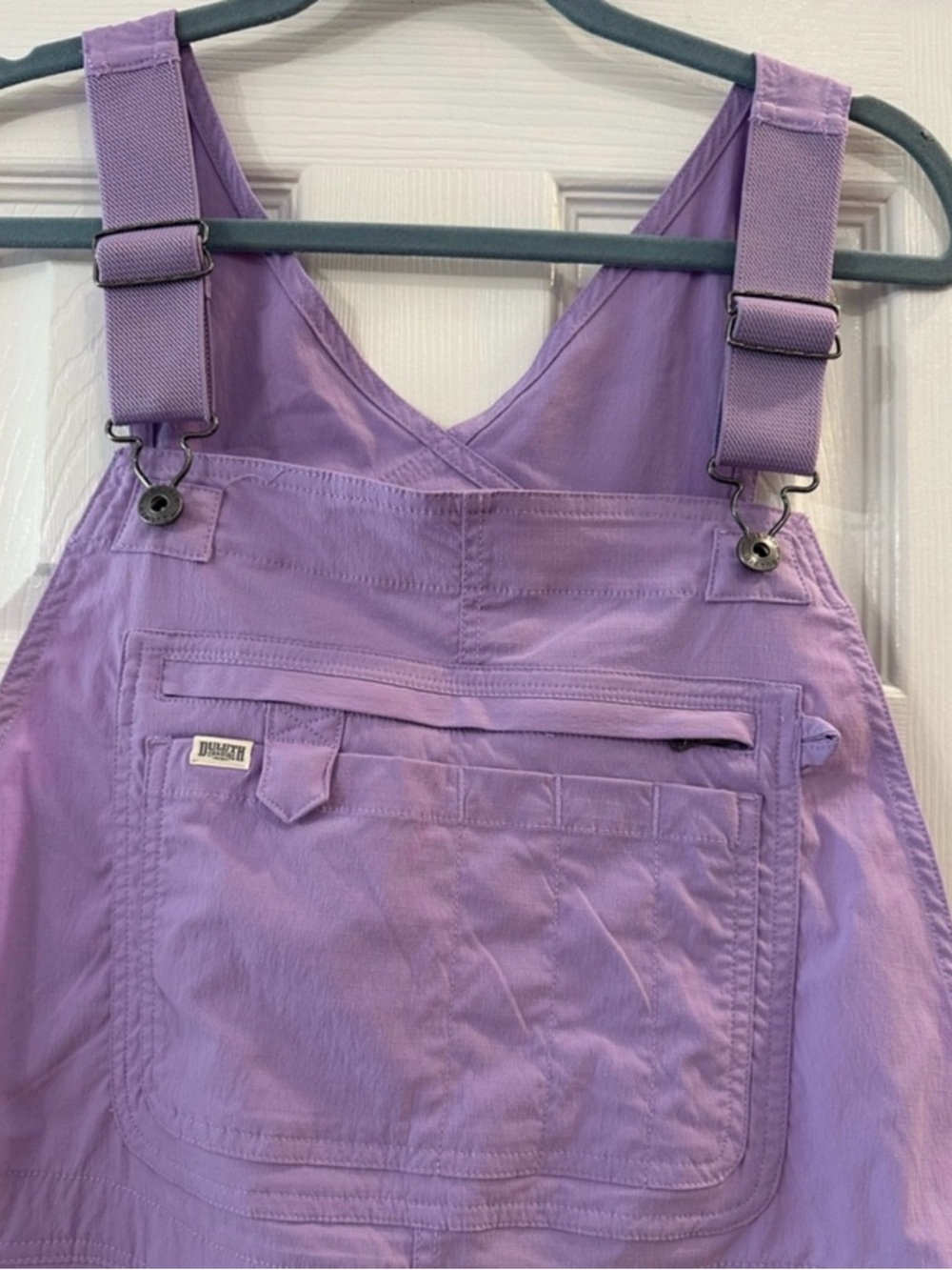 Duluth Trading Co Heirloom Gardening Bib Overalls Shorts light Purple large - Picture 2 of 5
